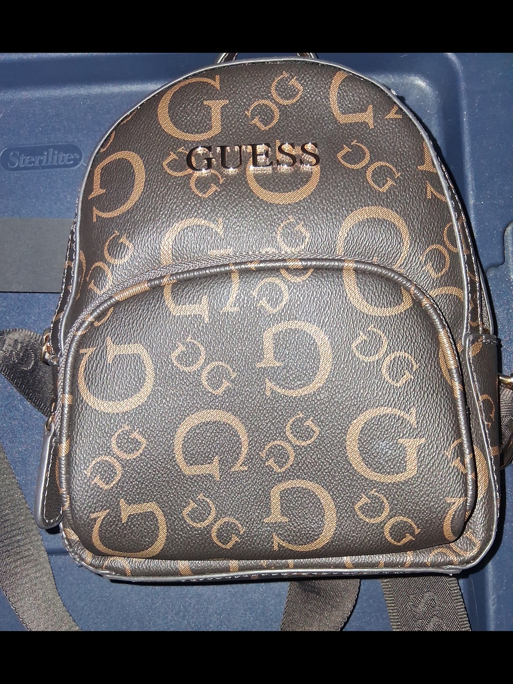 GUESS Brown Logo-Print Mini Backpack